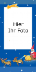 Weihnachtsfotokarte mit Weihnachtsmann,Weihnachtsstern und Rentier, blau, DinLang hoch